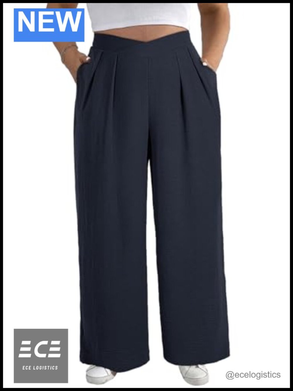 Plus Size Wide Leg Work Pants High Waist Pleated Palazzo